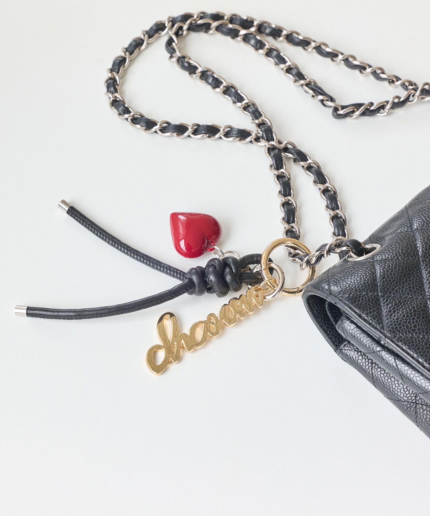 Phoebe「ハートレザーコードバッグチャーム　レッド」|チャーム・キーホルダー|