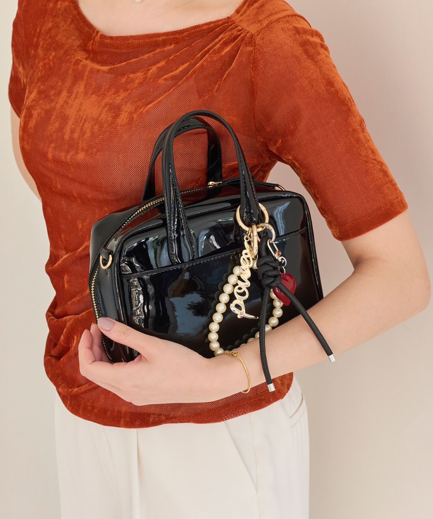 Phoebe「ハートレザーコードバッグチャーム　レッド」|チャーム・キーホルダー|