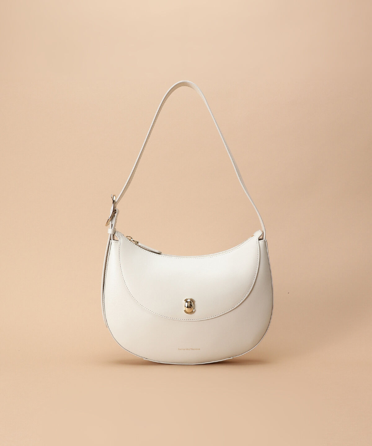 Samantha Thavasa「[日韓共同企画]シンプルスプリットレザーハーフムーンバッグ」|ショルダー・メッセンジャー|オフホワイト