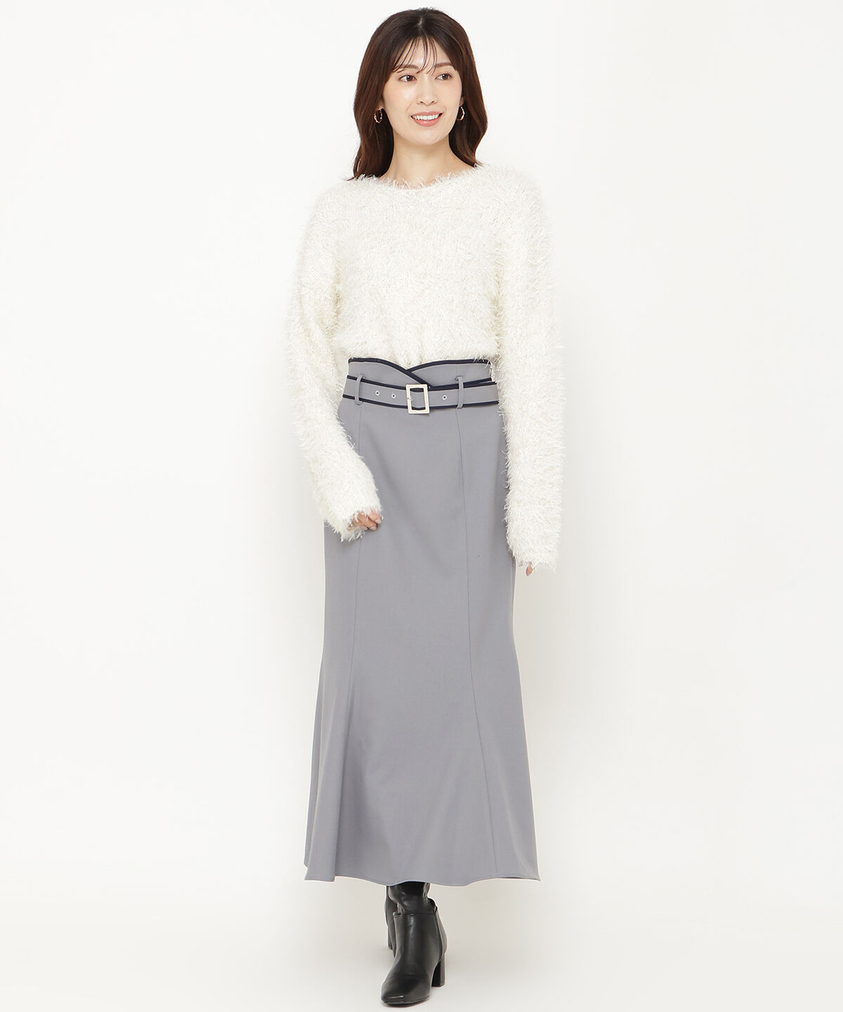 アンドクチュール「ベルト付きパイピングマーメイドスカート」|スカート|グレー