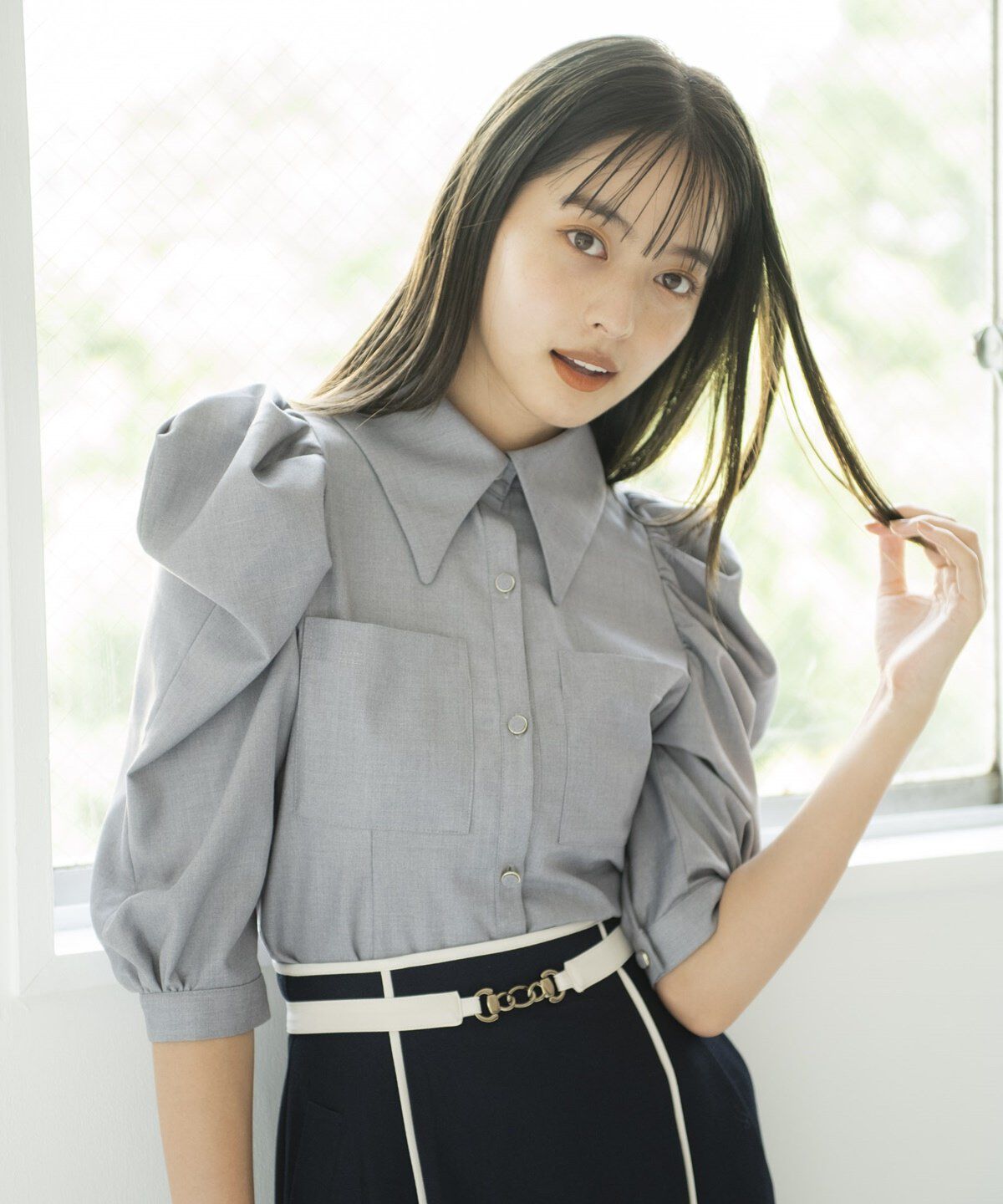 REDYAZEL「パワーショルダー襟付きブラウス」|シャツ・ブラウス|