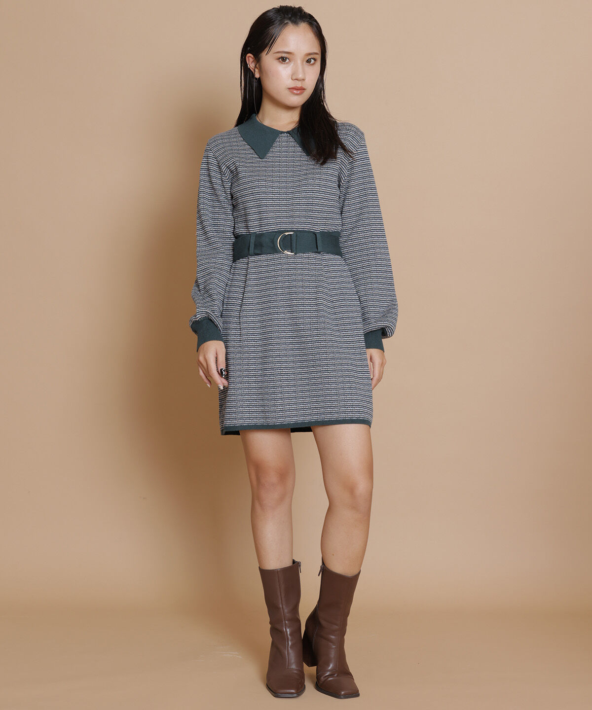 REDYAZEL「襟付きジャガードニットミニワンピース」|ワンピース|