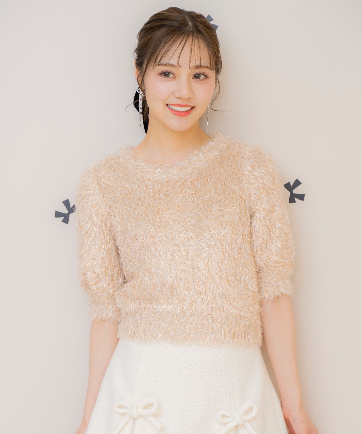 WILLSELECTION「シャギーラメ5分袖プルオーバー」|ニット・セーター|