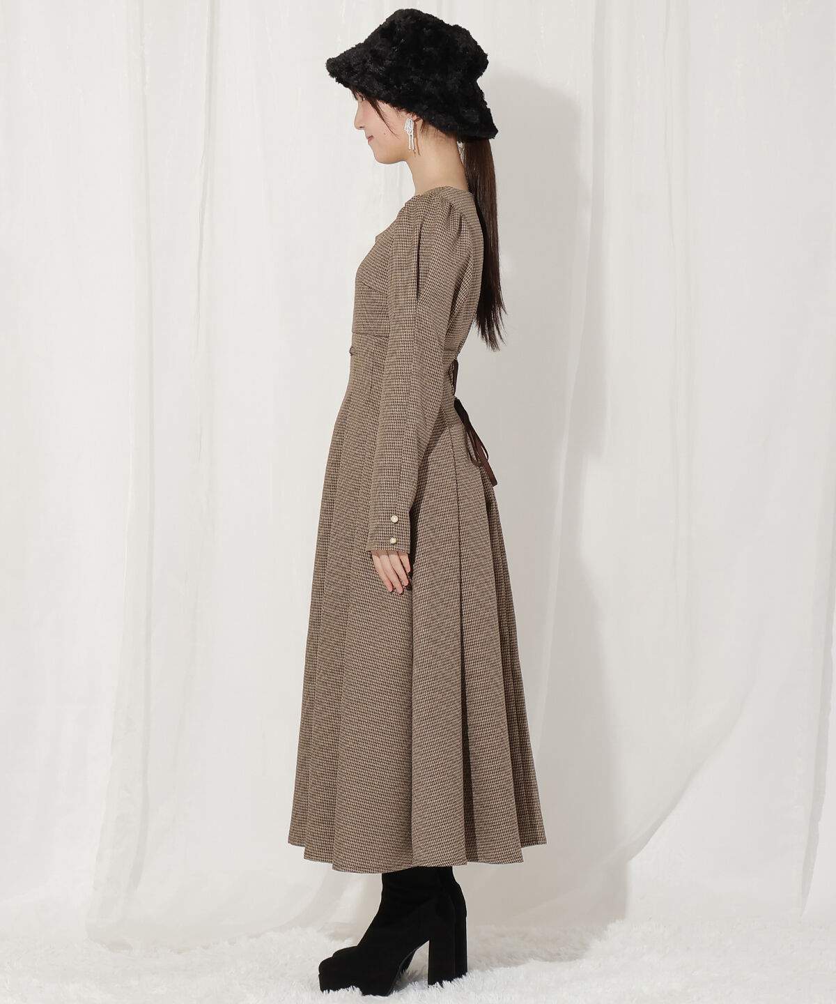 WILLSELECTION「ビット付きハートネック千鳥ワンピース」|ワンピース|