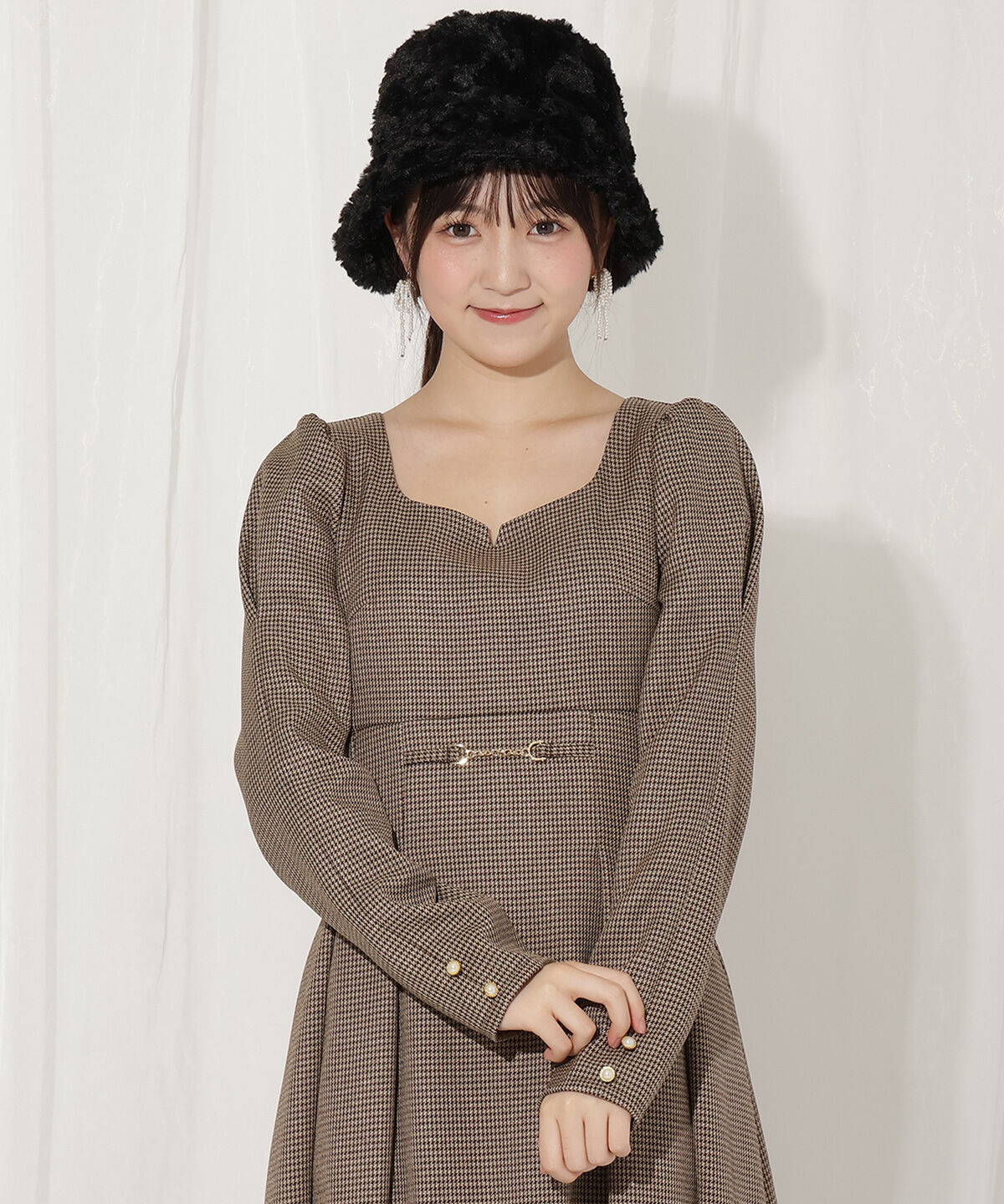 WILLSELECTION「ビット付きハートネック千鳥ワンピース」|ワンピース|