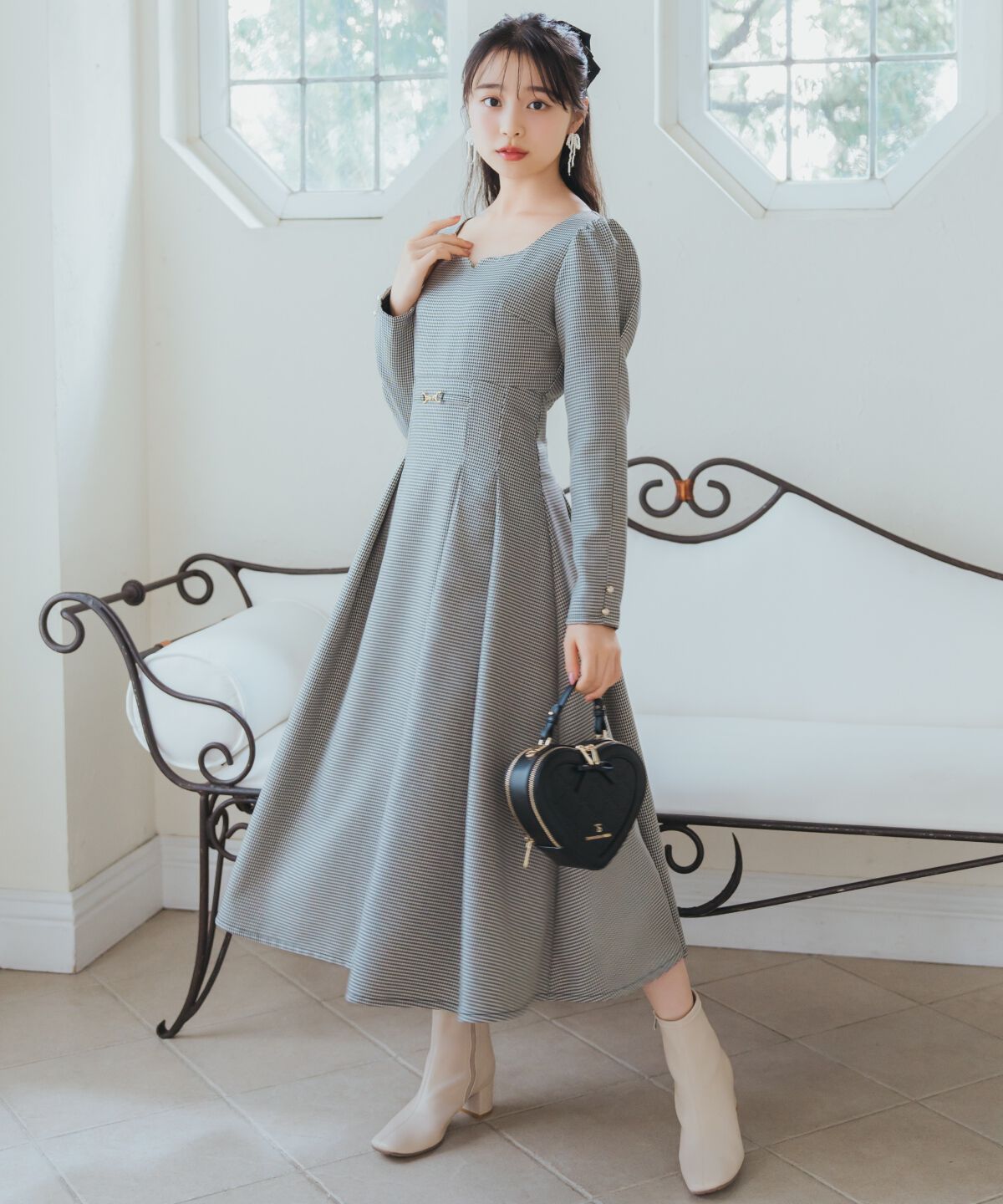 WILLSELECTION「ビット付きハートネック千鳥ワンピース」|ワンピース|