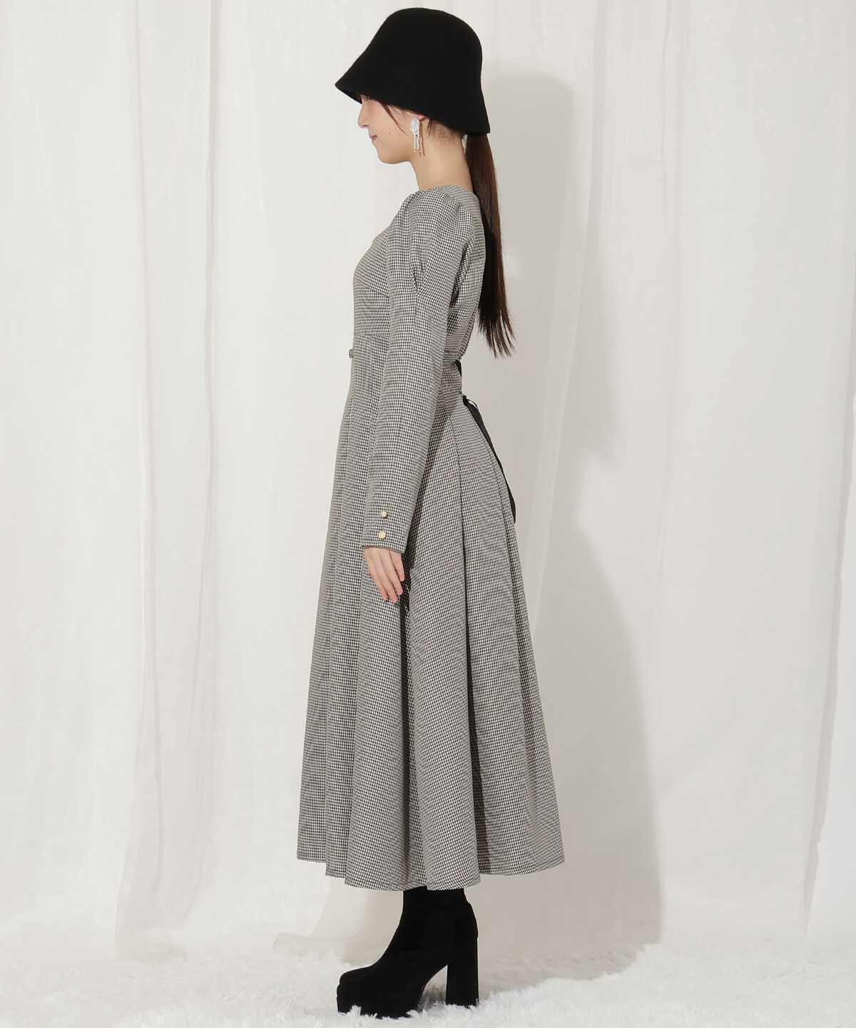 WILLSELECTION「ビット付きハートネック千鳥ワンピース」|ワンピース|