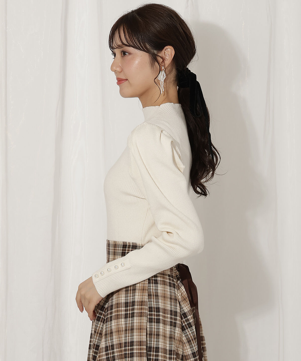 WILLSELECTION「袖口パールボトルネックリブニット」|ニット・セーター|