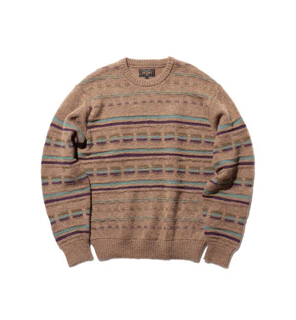 BEAMS PLUS「Crew Jacquard Stripe」|ニット・セーター|BROWN