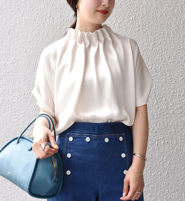 SHIPS for women「〈手洗い可能〉ネック ギャザー ソリッド ブラウス 」|シャツ・ブラウス|