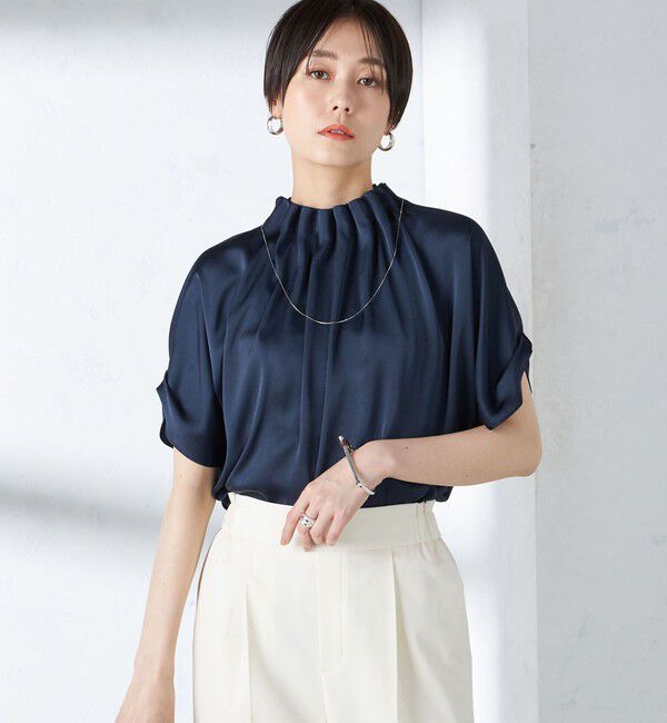 SHIPS for women「〈手洗い可能〉ネック ギャザー ソリッド ブラウス 」|シャツ・ブラウス|