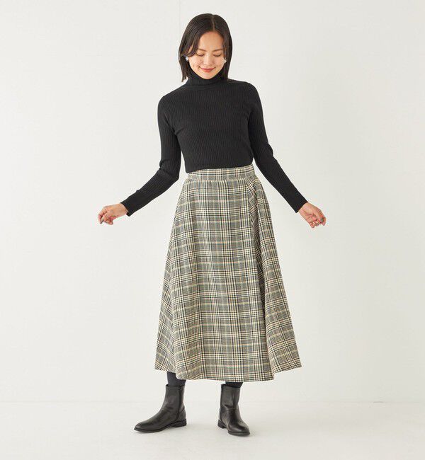 SHIPS Colors 「SHIPS Colors:〈洗濯機可能〉チェック プリント アシンメトリー フレア スカート」|フレア|