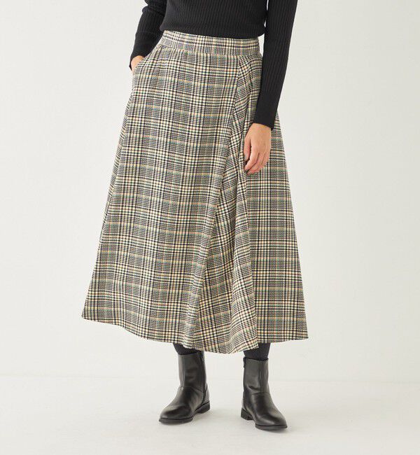 SHIPS Colors 「SHIPS Colors:〈洗濯機可能〉チェック プリント アシンメトリー フレア スカート」|フレア|