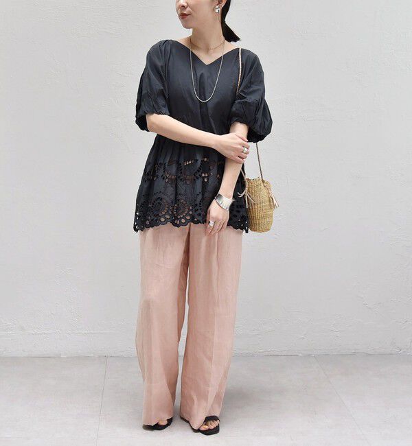 quaranciel「quaranciel:〈洗濯機可能〉コットン カットワーク レース パフスリーブ ブラウス」|シャツ・ブラウス|