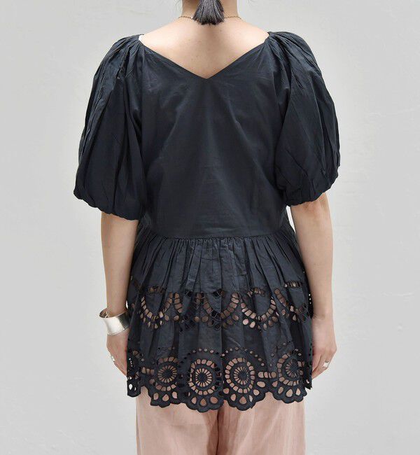 quaranciel「quaranciel:〈洗濯機可能〉コットン カットワーク レース パフスリーブ ブラウス」|シャツ・ブラウス|