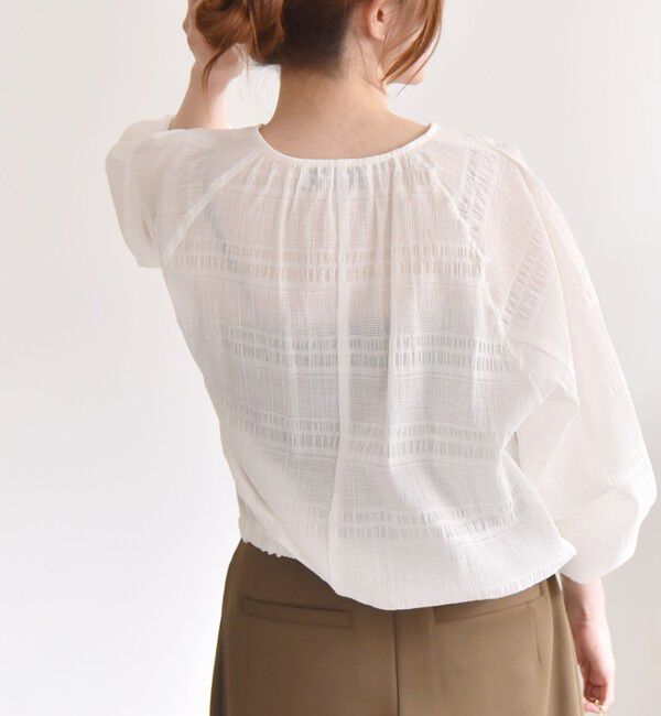 quaranciel「quaranciel:〈洗濯機可能〉シャーリング ボーダー スキッパー ブラウス」|シャツ・ブラウス|