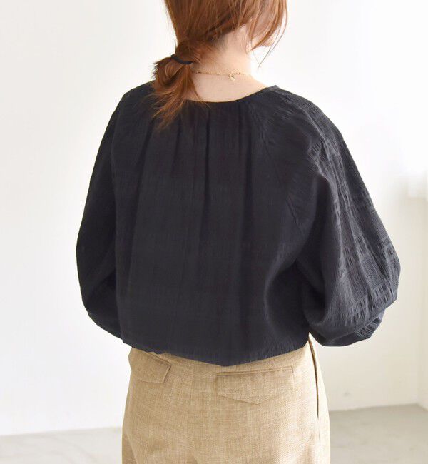 quaranciel「quaranciel:〈洗濯機可能〉シャーリング ボーダー スキッパー ブラウス」|シャツ・ブラウス|