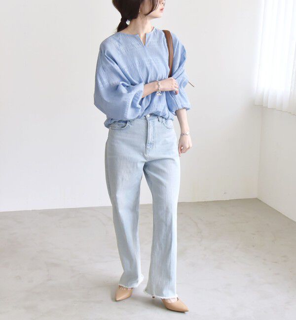 quaranciel「quaranciel:〈洗濯機可能〉シャーリング ボーダー スキッパー ブラウス」|シャツ・ブラウス|