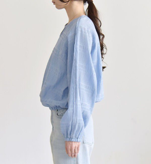 quaranciel「quaranciel:〈洗濯機可能〉シャーリング ボーダー スキッパー ブラウス」|シャツ・ブラウス|