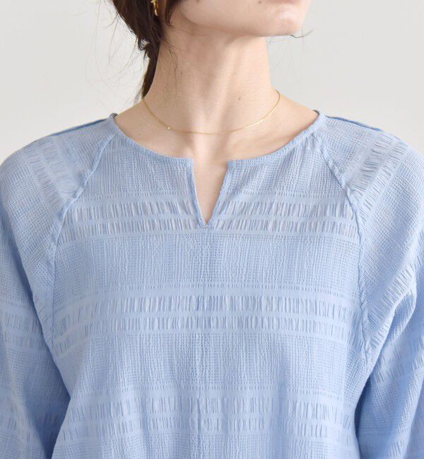 quaranciel「quaranciel:〈洗濯機可能〉シャーリング ボーダー スキッパー ブラウス」|シャツ・ブラウス|