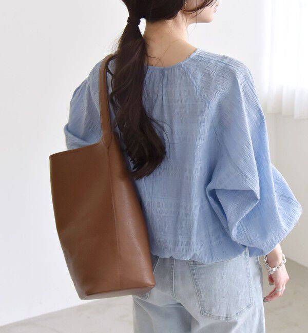 quaranciel「quaranciel:〈洗濯機可能〉シャーリング ボーダー スキッパー ブラウス」|シャツ・ブラウス|