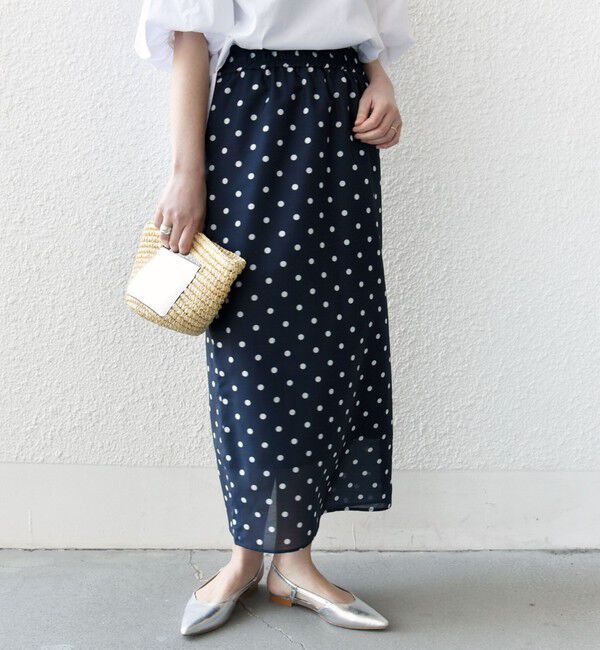 SHIPS for women「〈手洗い可能〉ウエスト ゴム シアー ドット タイト スカート」|スカート|ネイビー