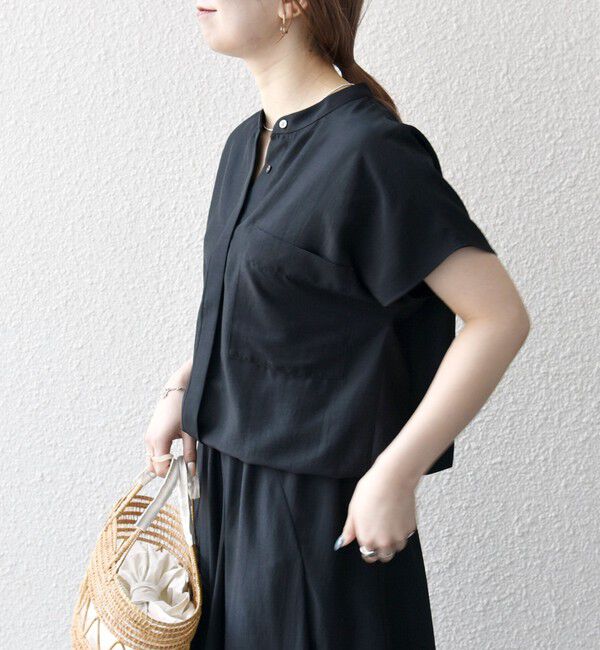 SHIPS any「SHIPS any:〈洗濯機可能〉グロッシー ドロスト バンドカラー フレンチ シャツ」|シャツ・ブラウス|