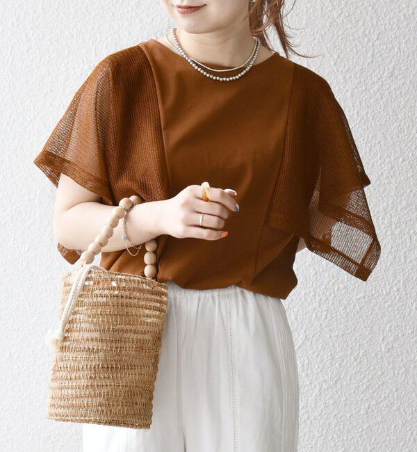 SHIPS any「SHIPS any:〈手洗い可能〉メッシュ シアー ハンカチ スリーブ ドッキング TEE」|Tシャツ・カットソー|