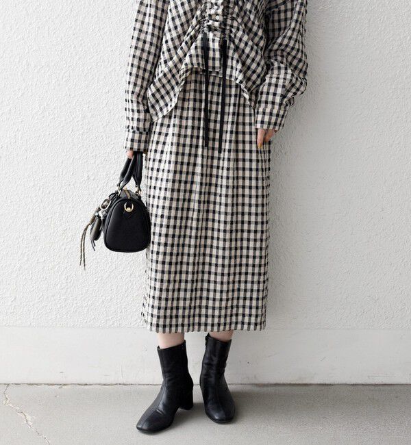 SHIPS any「《予約》SHIPS any:〈洗濯機可能〉ギンガムチェック サッカー タイト スカート」|スカート|ブラック
