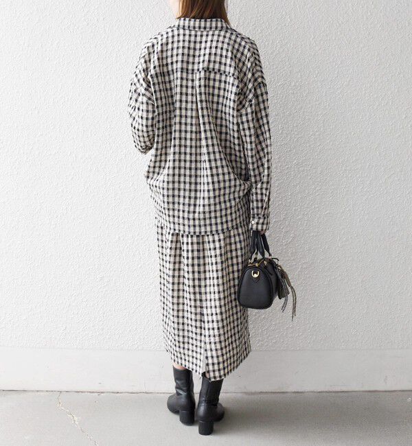 SHIPS any「《予約》SHIPS any:〈洗濯機可能〉ギンガムチェック サッカー ドロスト シャツ ブラウス」|シャツ・ブラウス|