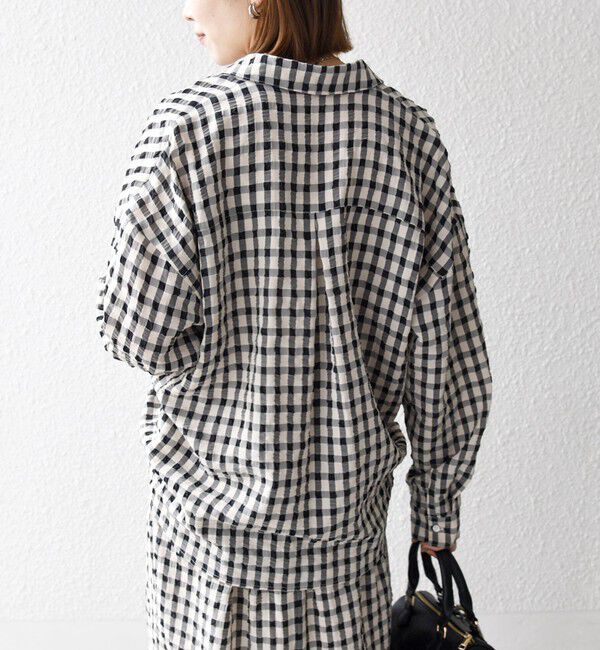 SHIPS any「《予約》SHIPS any:〈洗濯機可能〉ギンガムチェック サッカー ドロスト シャツ ブラウス」|シャツ・ブラウス|