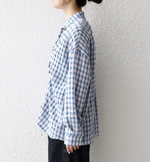 SHIPS any「《予約》SHIPS any:〈洗濯機可能〉ギンガムチェック サッカー ドロスト シャツ ブラウス」|シャツ・ブラウス|