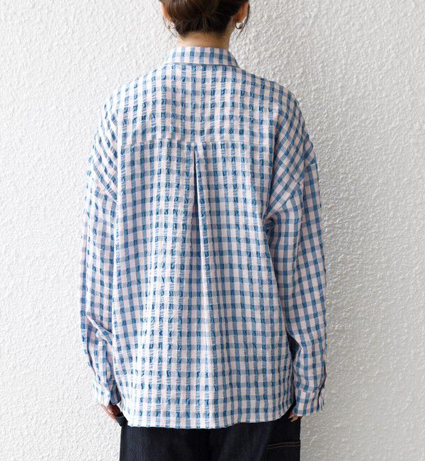 SHIPS any「《予約》SHIPS any:〈洗濯機可能〉ギンガムチェック サッカー ドロスト シャツ ブラウス」|シャツ・ブラウス|