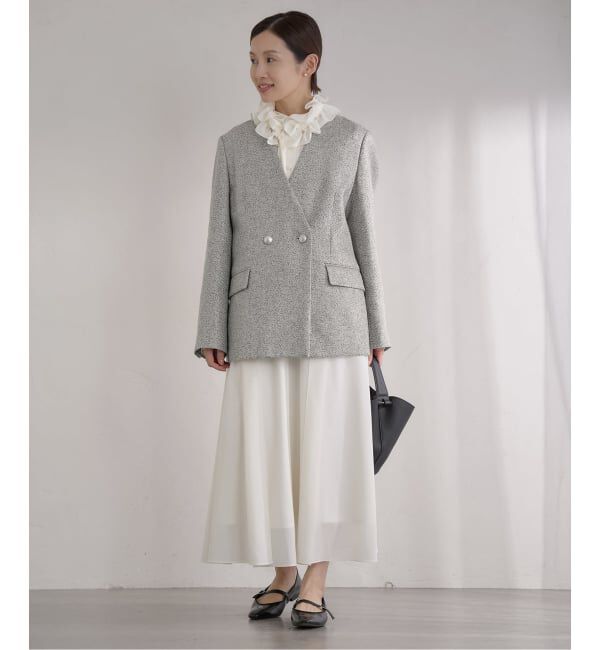 IENA「《予約》&NAVY ツィーディーダブルジャケット」|ノーカラージャケット|