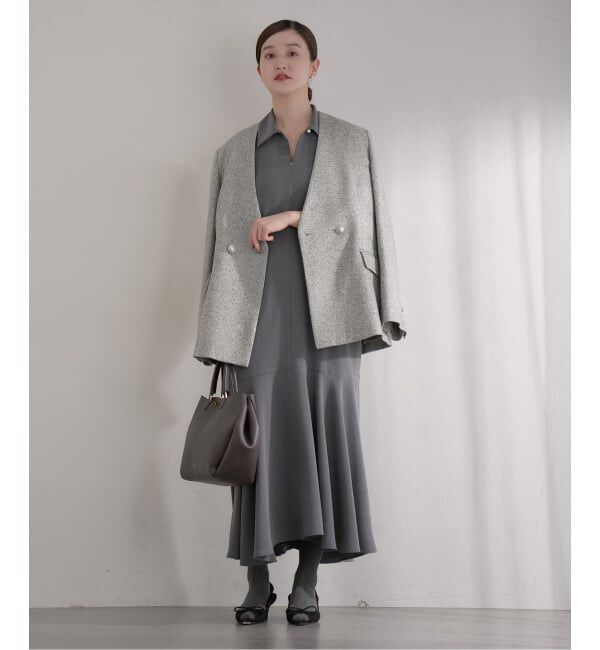 IENA「《予約》&NAVY ツィーディーダブルジャケット」|ノーカラージャケット|