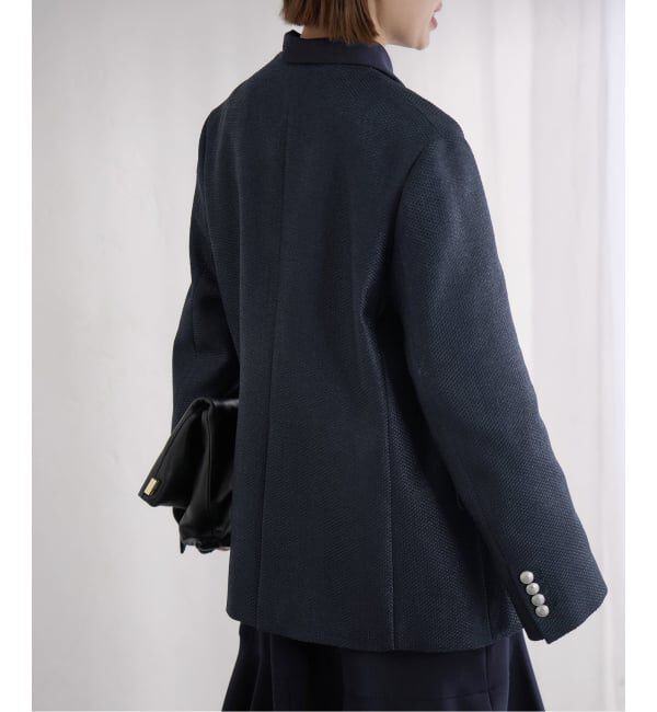IENA「《予約》&NAVY ツィーディーダブルジャケット」|ノーカラージャケット|