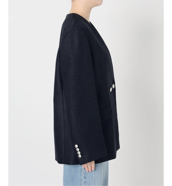 IENA「《予約》&NAVY ツィーディーダブルジャケット」|ノーカラージャケット|