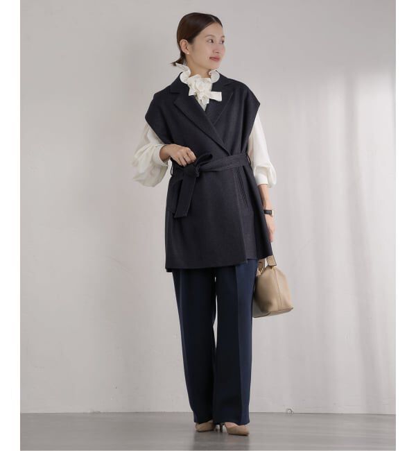 IENA「《予約》&NAVY 撥水ジョーゼットサイドゴムタックパンツ」|スラックス|