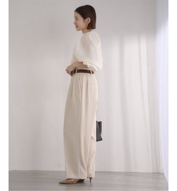 IENA「《予約》&NAVY 撥水ジョーゼットサイドゴムタックパンツ」|スラックス|