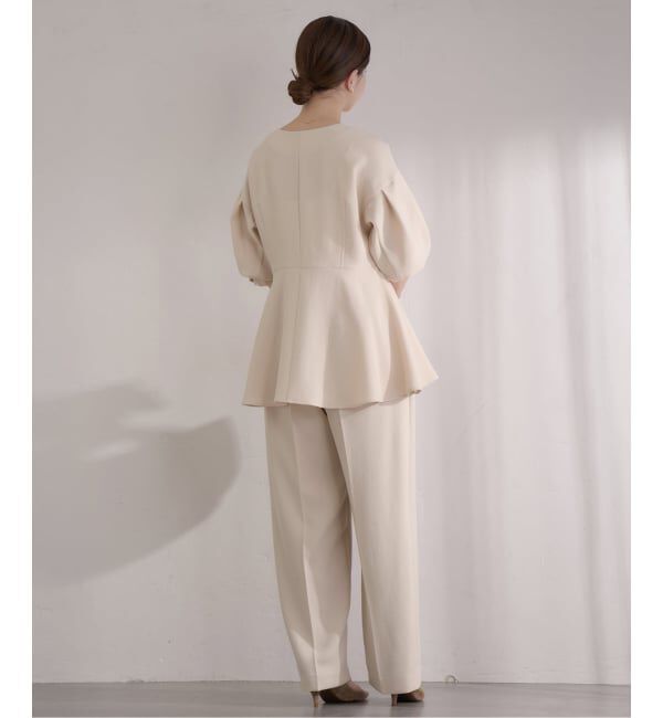 IENA「《予約》&NAVY 撥水ジョーゼットサイドゴムタックパンツ」|スラックス|