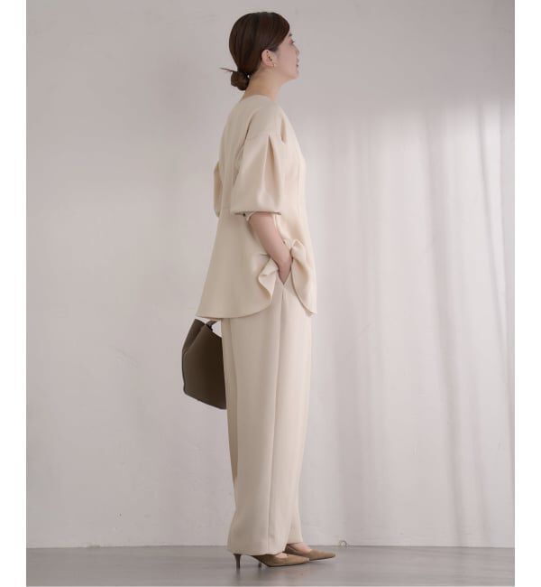 IENA「《予約》&NAVY 撥水ジョーゼットサイドゴムタックパンツ」|スラックス|