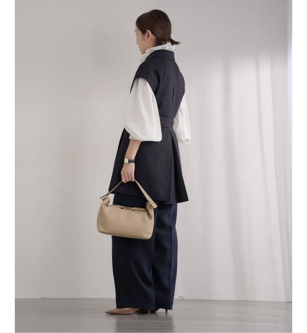 IENA「《予約》&NAVY 撥水ジョーゼットサイドゴムタックパンツ」|スラックス|