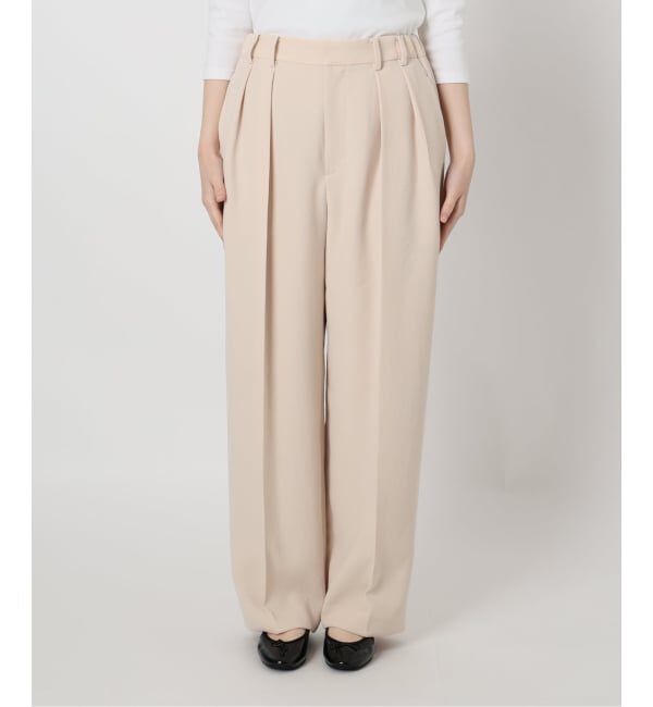 IENA「《予約》&NAVY 撥水ジョーゼットサイドゴムタックパンツ」|スラックス|