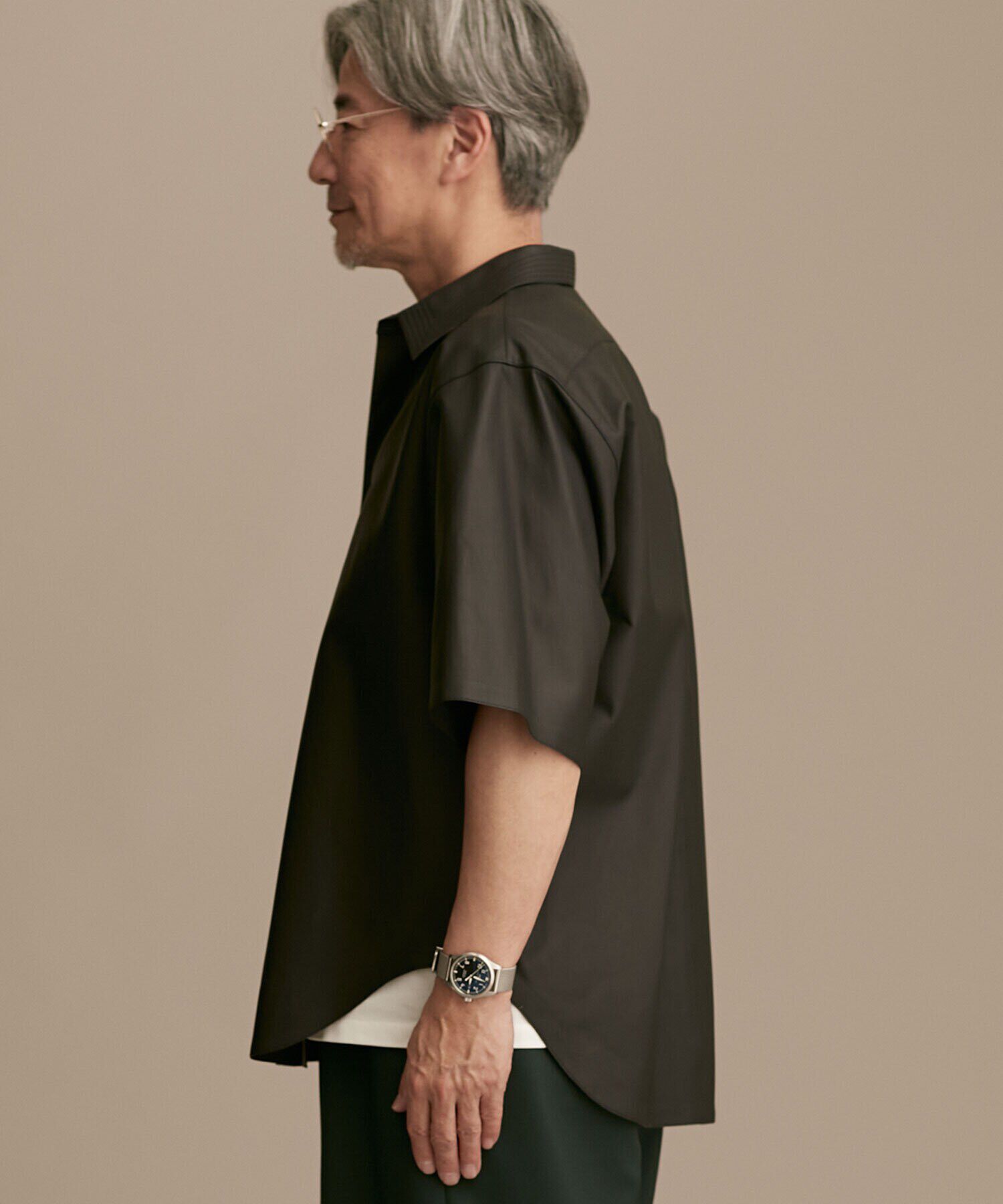 nano･universe「LB.01/レギュラーカラー ハーフスリーブ レザーシャツ」|ライダースジャケット|