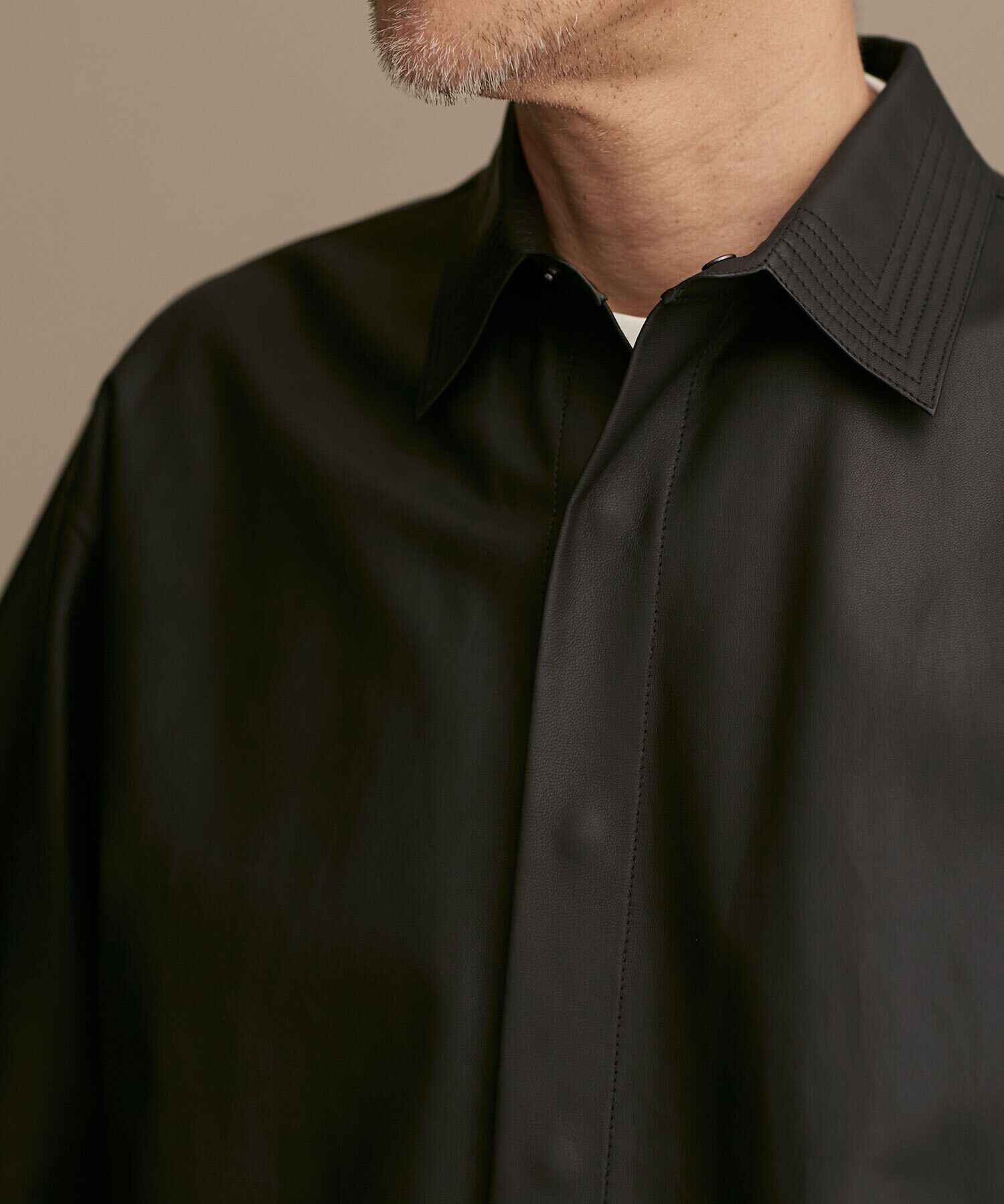 nano･universe「LB.01/レギュラーカラー ハーフスリーブ レザーシャツ」|ライダースジャケット|