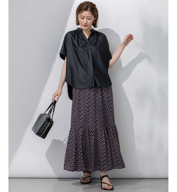 23区「【接触冷感/UVカット】ドライスラブストレッチ スキッパー ブラウス」|シャツ・ブラウス|