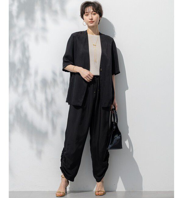 23区「【接触冷感性/洗える】フィブリルツイル ハーフスリーブ ジャケット」|ノーカラージャケット|