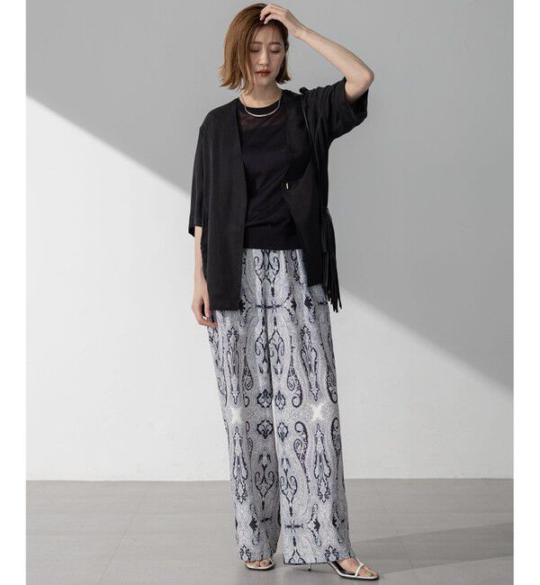 23区「【接触冷感性/洗える】フィブリルツイル ハーフスリーブ ジャケット」|ノーカラージャケット|