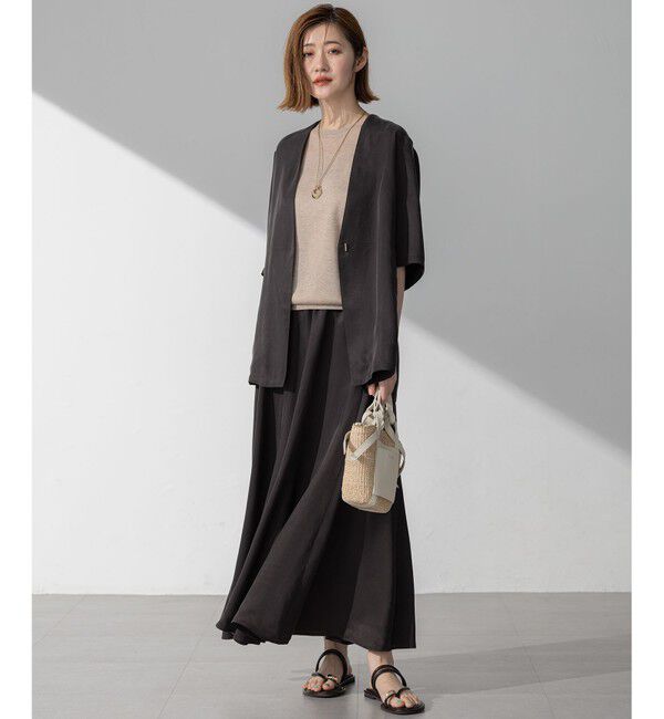 23区「【接触冷感性/洗える】フィブリルツイル ハーフスリーブ ジャケット」|ノーカラージャケット|