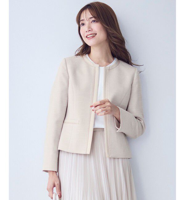 ANY SIS「リップルボーダーストレッチ ジャケット」|ノーカラージャケット|ﾍﾞｰｼﾞｭ